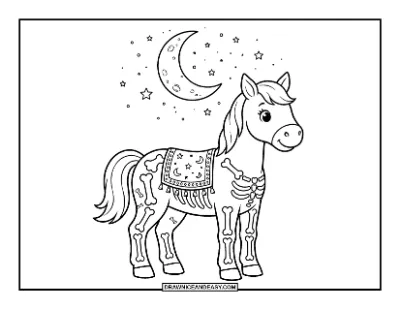 Horse in Skeleton Costume Coloring Page coloring page preview