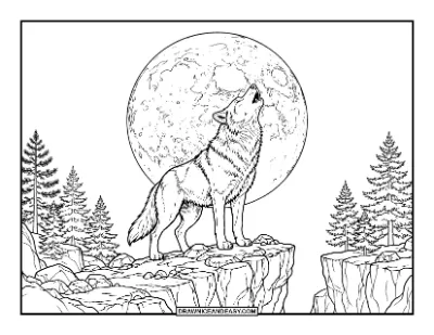 Howling Wolf Silhouette on a Cliff coloring page preview