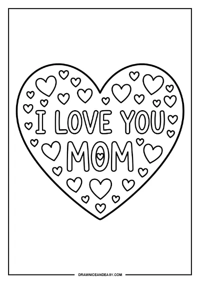 I Love You Mom Heart Coloring Page – Free PDF coloring page preview