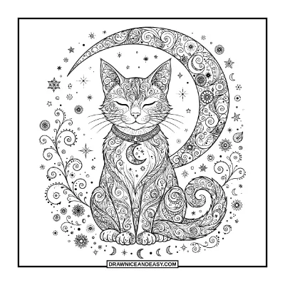 Intricate Black Cat Coloring Page coloring page preview