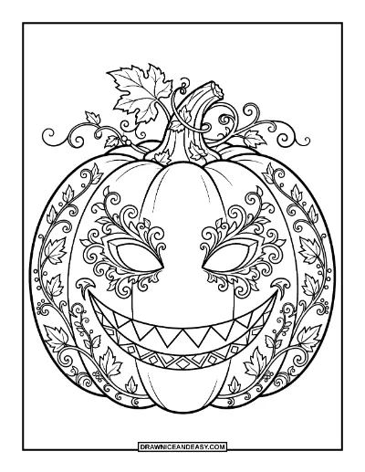 Intricately Carved Jack-o'-Lantern Coloring Page coloring page preview