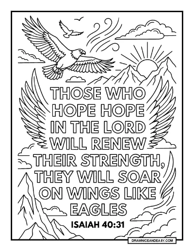 Isaiah 40:31 They That Wait Upon The Lord Bible Verse Coloring Page – Free PDF coloring page preview
