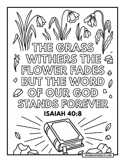 Isaiah 40:8 The Word of Our God Stands Forever Bible Verse Coloring Page – Free PDF coloring page preview