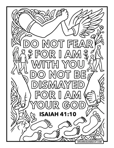 Isaiah 41:10 Do Not Fear Bible Verse Coloring Page – Free PDF coloring page preview