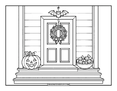 Jack-o'-Lantern on a Halloween Doorstep Coloring Page coloring page preview
