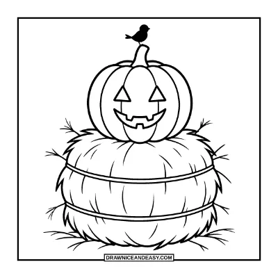 Jack-o'-Lantern on a Hay Bale Coloring Page coloring page preview