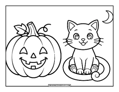 Jack-o'-Lantern with a Black Cat Coloring Page coloring page preview