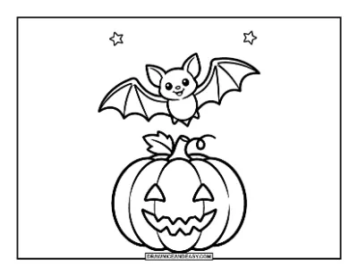 Jack-o'-Lantern with a Friendly Bat Coloring Page coloring page preview