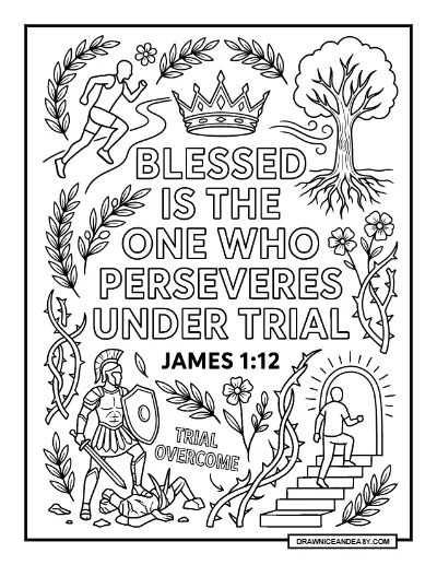 James 1:12 Blessed is the One Who Perseveres Bible Verse Coloring Page – Free PDF coloring page preview
