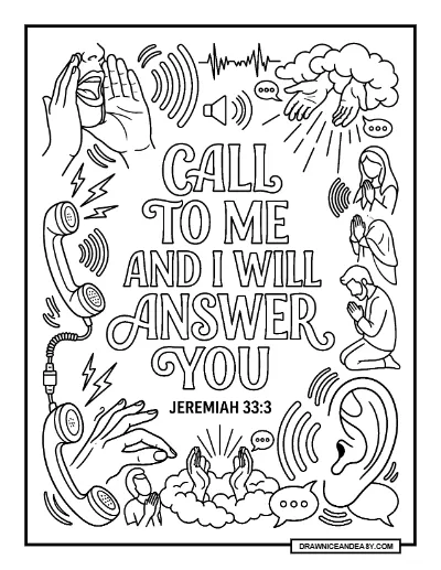 Jeremiah 33:3 Call to Me Bible Verse Coloring Page – Free PDF coloring page preview
