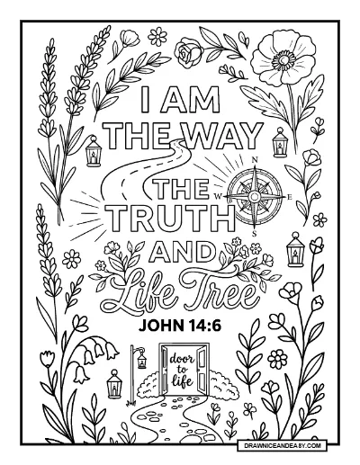 John 14:6 I Am The Way The Truth And The Life Bible Verse Coloring Page – Free PDF coloring page preview