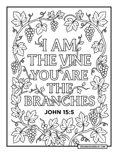 John 15:5 I Am the Vine Bible Verse Coloring Page – Free PDF coloring page preview