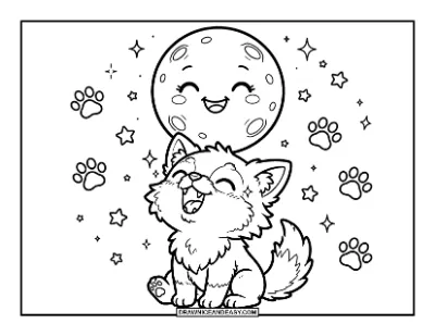 Kawaii Chibi Werewolf Howling at the Moon Coloring Page coloring page preview