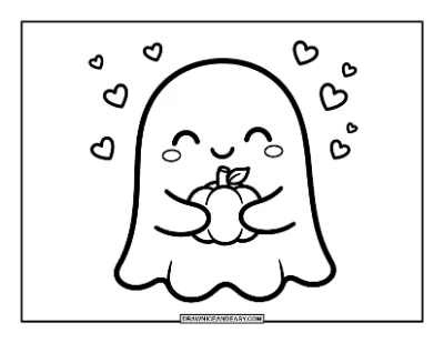 Kawaii Ghost Hugging a Little Pumpkin Coloring Page coloring page preview