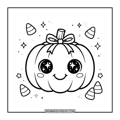Kawaii Jack-o'-Lantern with a Bow Coloring Page coloring page preview