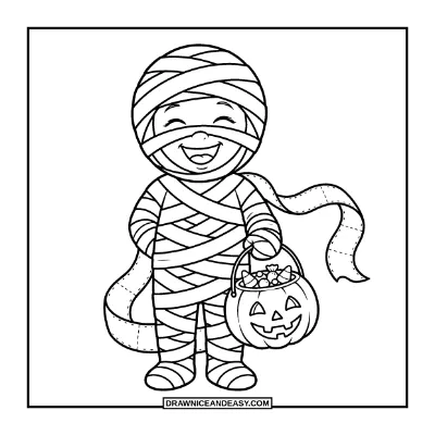 Kid in a Mummy Costume coloring page preview