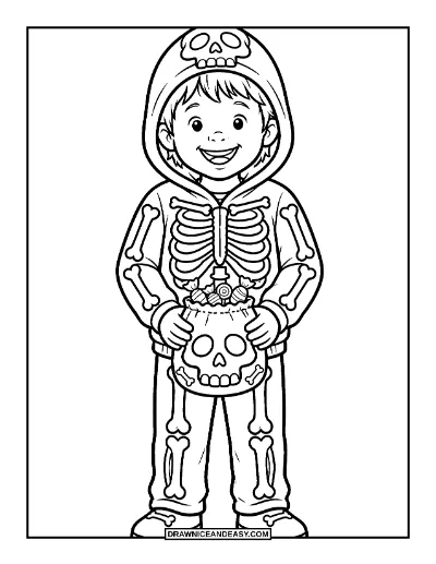 Kid in a Skeleton Costume coloring page preview