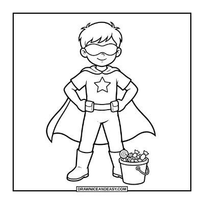 Kid in a Superhero Costume coloring page preview