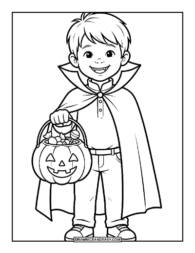 Kid in a Vampire Costume coloring page preview