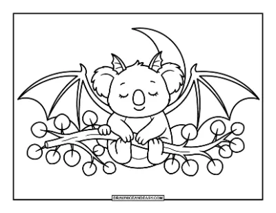 Koala in Bat Costume Coloring Page coloring page preview