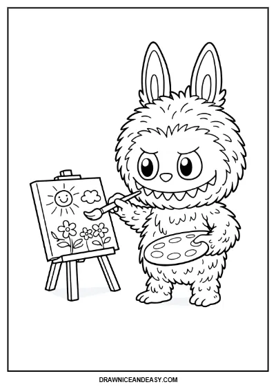 Labubu Artist Drawing Coloring Page – Free PDF coloring page preview