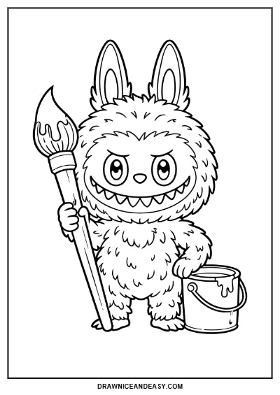 Labubu Artist Painting Coloring Page – Free PDF coloring page preview