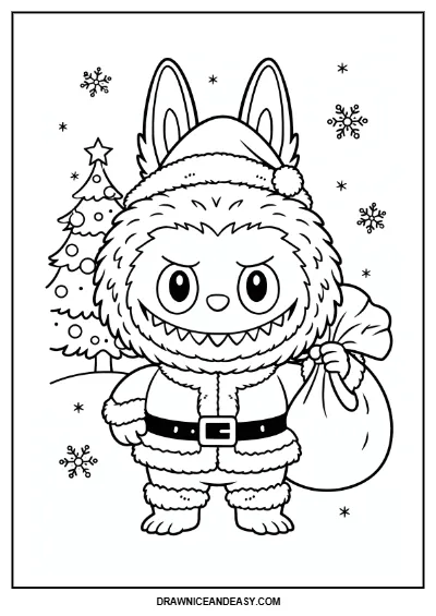 Labubu Christmas Coloring Page – Free PDF coloring page preview