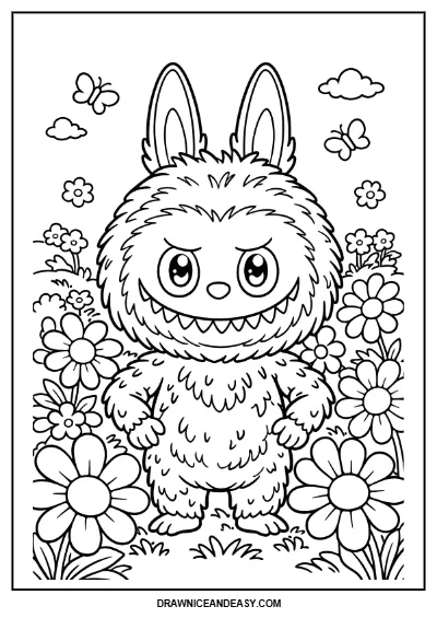 Labubu Color Pages – Spring Flowers Coloring Page – Free PDF coloring page preview