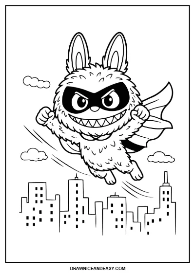 Labubu Superhero Edition Coloring Page – Free PDF coloring page preview