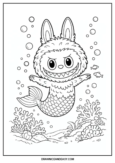 Labubu Mermaid Undersea Edition Coloring Page – Free PDF coloring page preview