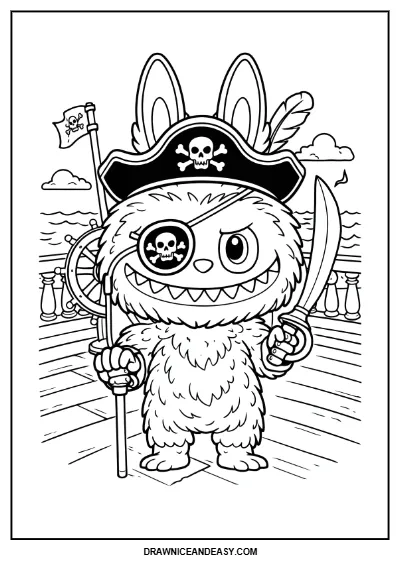 Labubu Pirate Adventure Treasure Coloring Page – Free PDF coloring page preview