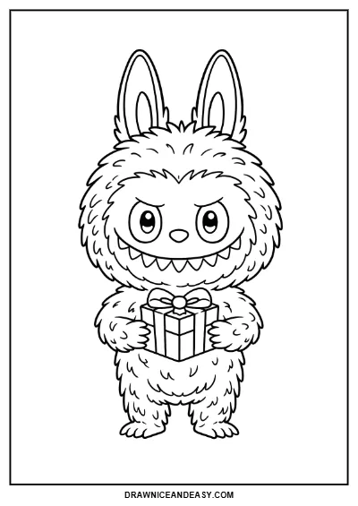 Labubu Gift Box Coloring Page – Free PDF coloring page preview