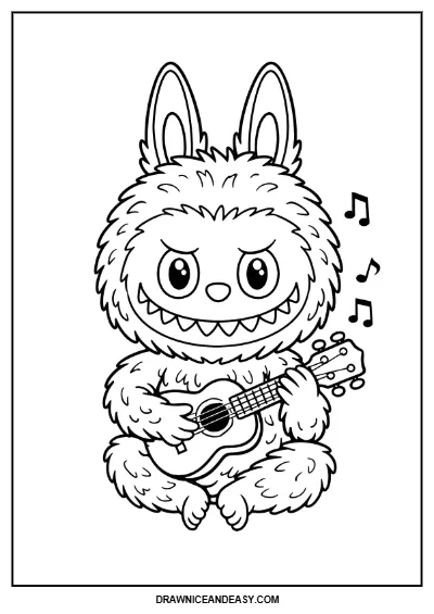 Labubu Guitar Music – Free Labubu Coloring Page – Free PDF coloring page preview