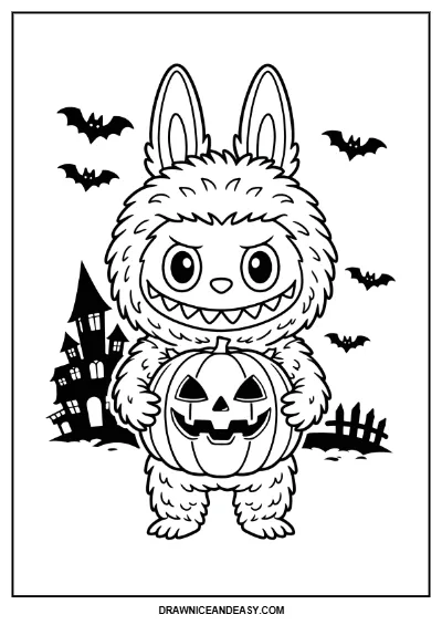 Labubu Halloween Coloring Page – Free PDF coloring page preview