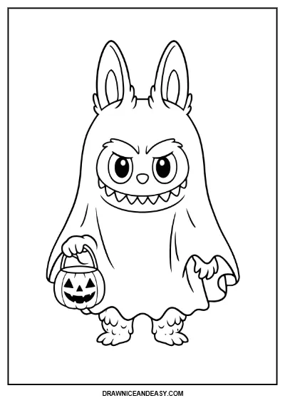 Labubu Halloween Ghost Costume Coloring Page – Free PDF coloring page preview