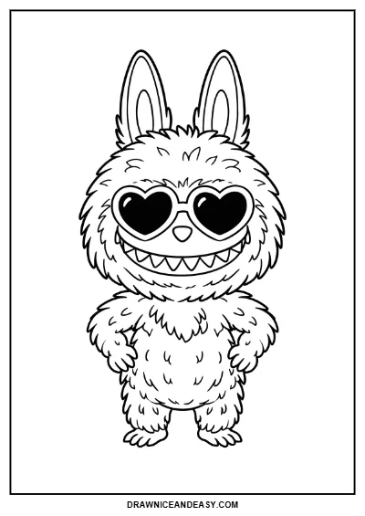 Labubu Heart Eyes Coloring Page – Free PDF coloring page preview