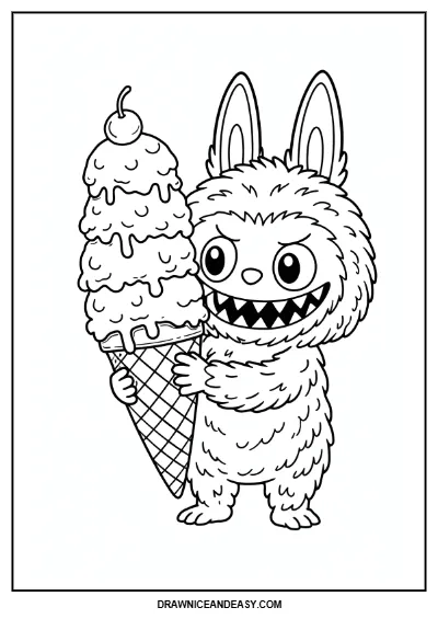 Labubu Ice Cream – Free Printable Coloring Page – Free PDF coloring page preview