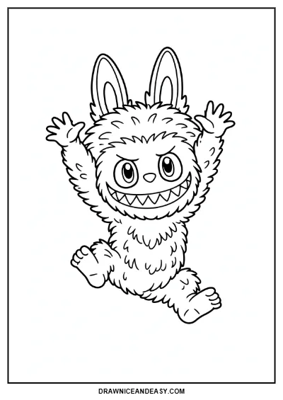 Labubu Jumping Happy Coloring Page – Free PDF coloring page preview
