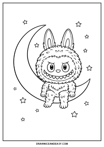 Labubu Moon Night Coloring Page – Free PDF coloring page preview