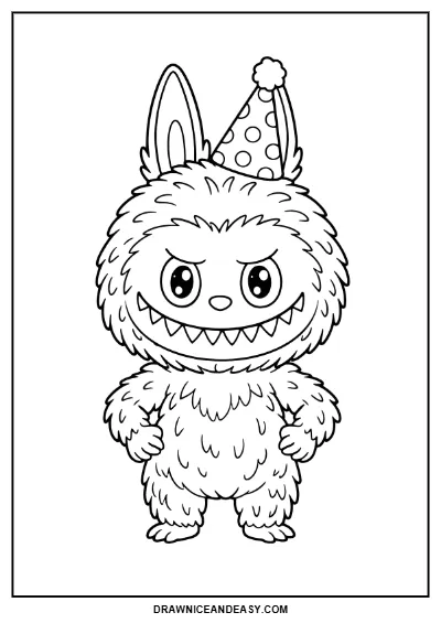 Labubu Party Hat Coloring Page – Free PDF coloring page preview