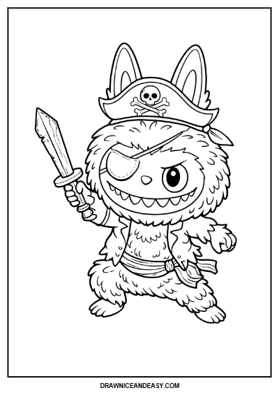 Labubu Pirate Adventure Coloring Page – Free PDF coloring page preview
