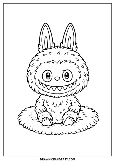 Labubu Sitting Cute Coloring Page – Free PDF coloring page preview