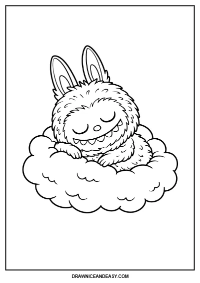 Labubu Sleeping on a Cloud – Cute Coloring Page – Free PDF coloring page preview