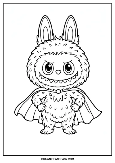 Labubu Superhero Cape Coloring Page – Free PDF coloring page preview