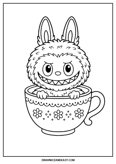 Labubu Teacup – Have a Seat Coloring Page – Free PDF coloring page preview