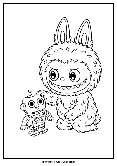 Labubu Toy Robot Playtime Coloring Page – Free PDF coloring page preview