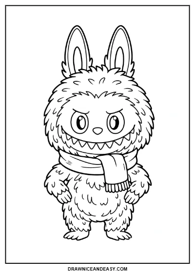 Labubu Winter Scarf Coloring Page – Free PDF coloring page preview
