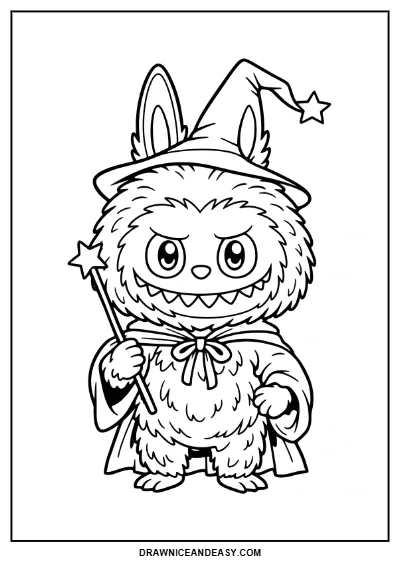 Labubu Wizard Magic Coloring Page – Free PDF coloring page preview