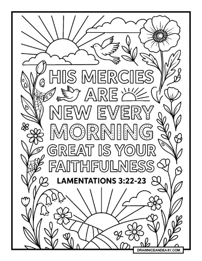 Lamentations 3:22-23 Bible Verse Coloring Page: God's Mercies are New Coloring Page – Free PDF coloring page preview