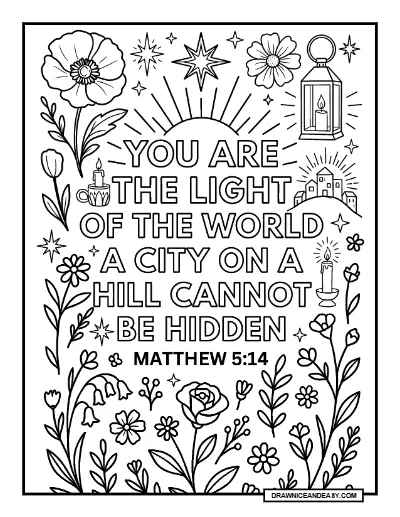 Light of the World Bible Verse Coloring Page – Free PDF coloring page preview